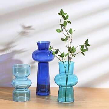 Parlamain Blue Bubble Glass Vases Set of 3, Colored Decorative Flower Vase, Aesthetic Room Decor for Boho Modern Home Decor, Centerpiece and Coffee Table, Entryway Decoration, 11/8/7 Inch Tall