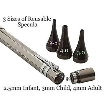 Third Generation Dr Mom Slimline Stainless LED Pocket Otoscope with Soft White Natural Hue Light Spectrum in Clamshell Packaging