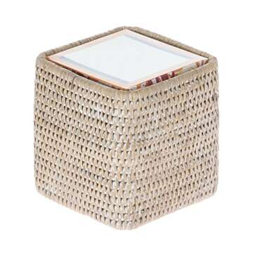Hand Woven Rattan Tissue Box Cover by KOUBOO in White Wash