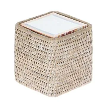 Hand Woven Rattan Tissue Box Cover by KOUBOO in White Wash