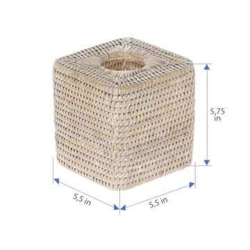 Hand Woven Rattan Tissue Box Cover by KOUBOO in White Wash