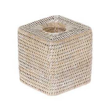 Hand Woven Rattan Tissue Box Cover by KOUBOO in White Wash