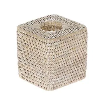 Hand Woven Rattan Tissue Box Cover by KOUBOO in White Wash
