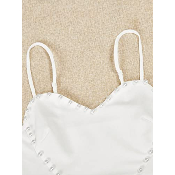 WDIRARA Women's Chic Pearls Sleeveless Crop Top