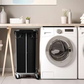 Laundry Basket with Wheels, Rolling Laundry Hamper with Removable Bag, 100L Laundry Sorter Cart, Narrow Slim Clothes Hamper Organizer with Sturdy Metal Frame, Black+Silver