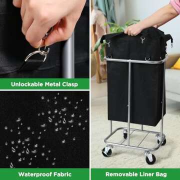Laundry Basket with Wheels, Rolling Laundry Hamper with Removable Bag, 100L Laundry Sorter Cart, Narrow Slim Clothes Hamper Organizer with Sturdy Metal Frame, Black+Silver
