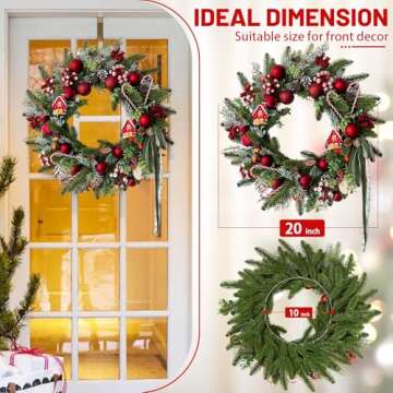 Handcrafted Christmas Wreath - 20" Holiday Wreaths with Candy Canes & Ornaments
