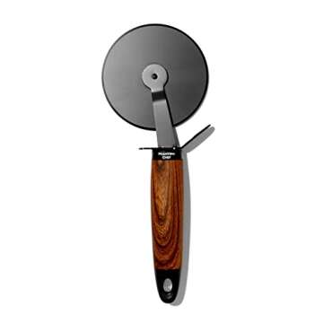 Phantom Chef 5 Piece Kitchen Gadget Set | Pizza Cutter, Egg Whisk, Vegetable Peeler, Can Opener, Garlic Press | Stainless Steel | With Soft Touch Faux Wood Handle | 5 Pcs Cooking Utensil Set (Black)