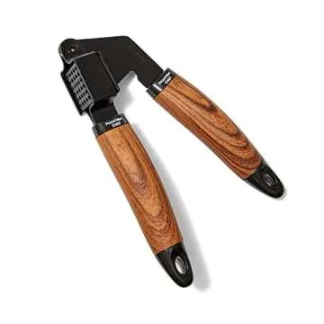 Phantom Chef 5 Piece Kitchen Gadget Set | Pizza Cutter, Egg Whisk, Vegetable Peeler, Can Opener, Garlic Press | Stainless Steel | With Soft Touch Faux Wood Handle | 5 Pcs Cooking Utensil Set (Black)