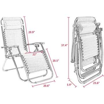 Homall Zero Gravity Chair Patio Folding Lawn Lounge Chairs Outdoor Lounge Gravity Chair Camp Reclining Lounge Chair with Pillows for Poolside Backyard and Beach Set of 2 (Dark Black)