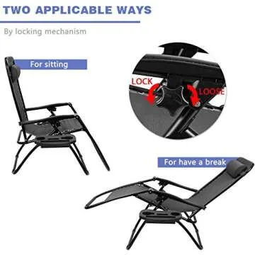 Homall Zero Gravity Chair Patio Folding Lawn Lounge Chairs Outdoor Lounge Gravity Chair Camp Reclining Lounge Chair with Pillows for Poolside Backyard and Beach Set of 2 (Dark Black)