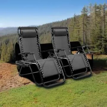 Homall Zero Gravity Chair Patio Folding Lawn Lounge Chairs Outdoor Lounge Gravity Chair Camp Reclining Lounge Chair with Pillows for Poolside Backyard and Beach Set of 2 (Dark Black)