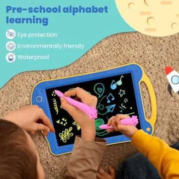 LCD Kids Drawing Tablet, GUYUCOM Colorful Doodle Board for Toddler 3 4 5 6 Years Old, Writing Tablet Bluey Educational Toy Travel Essentials, Christmas Birthday Gift Presents for Boy/Girl(Blue/Yellow)