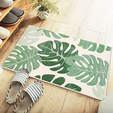 Lukinbox Green Leaf Non Slip Bath Mat for Indoor Use
