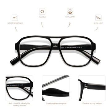 AMOMOMA Blue Light Blocking Aviator Reading Glasses 3 Pack