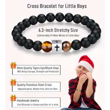 Gifts for Kids Boys Basket Stuffers Cool Beaded Cross Bracelet Ages 6 7 8 Year Old Boy Gifts Ideas Son Grandson Nephew Birthday Confirmation Stocking Stuffers, 6.3"
