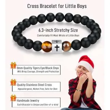 Gifts for Kids Boys Basket Stuffers Cool Beaded Cross Bracelet Ages 6 7 8 Year Old Boy Gifts Ideas Son Grandson Nephew Birthday Confirmation Stocking Stuffers, 6.3"
