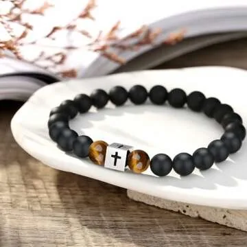 Gifts for Kids Boys Basket Stuffers Cool Beaded Cross Bracelet Ages 6 7 8 Year Old Boy Gifts Ideas Son Grandson Nephew Birthday Confirmation Stocking Stuffers, 6.3"