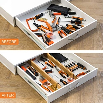Bamboo Drawer Dividers, Adjustable & Spring Loaded for Ease