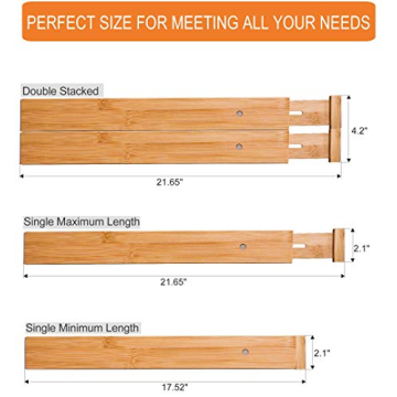 Bamboo Drawer Dividers, Adjustable & Spring Loaded for Ease