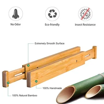 Bamboo Drawer Dividers, Adjustable & Spring Loaded for Ease