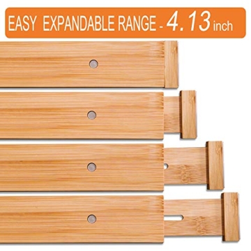 Bamboo Drawer Dividers, Adjustable & Spring Loaded for Ease