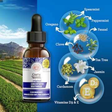 GuruNanda Concentrated Mouthwash (2 fl oz), Fluoride-Free, Mint Mouthwash with Natural Essential Oils, Supports 300 Rinses, Aids in Fresh Breath