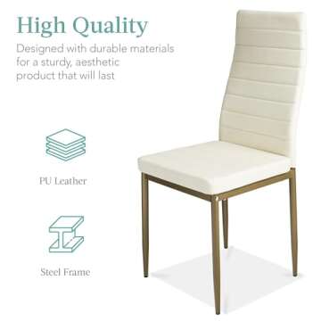 Best Choice Products 5-Piece Glass Dining Set, Modern Kitchen Table Furniture for Dining Room, Dinette, Compact Space-Saving w/Glass Tabletop, 4 Upholstered PU Chairs, Metal Steel Frame - Ivory/Gold