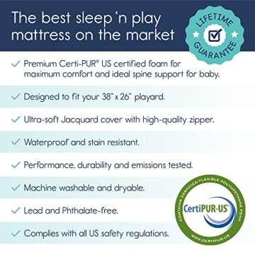 hiccapop Tri-fold Pack and Play Mattress Pad for Travel (38"x26"x2.75") with Carry Bag, Playard Mattress for Pack and Play, Pack N Play Mattress Topper with Washable Cover, 2.75" Thick