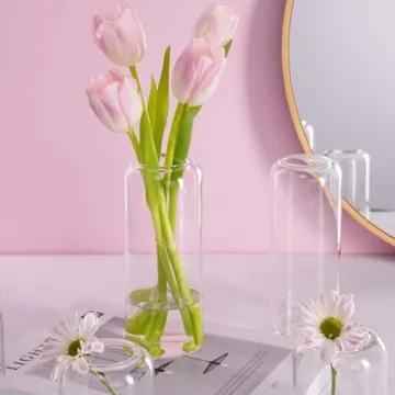 ZENS Bud Vases Set of 3, Modern Small Glass Vases for Flower Clear Bud Vases for Wedding Centerpiece, Blown Thicker Glass Small Vase for Flowers, Wedding Party Events Home Bathroom Decor