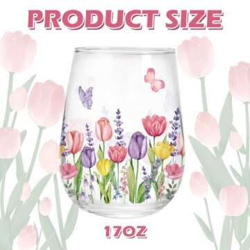 Whaline 2Pcs Spring Summer Stemless Wine Glasses - 17oz Watercolor Tumbler Cups