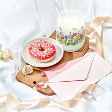 Whaline 2Pcs Stemless Wine Glasses with Floral Designs