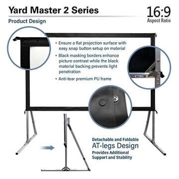 Elite Screens Yard Master 2, 90 inch Outdoor Projector Screen with Stand 16:9, 8K 4K Ultra HD 3D Fast Folding Portable Movie Theater Cinema 90" Indoor Foldable Easy Snap Projection Screen, OMS90H2