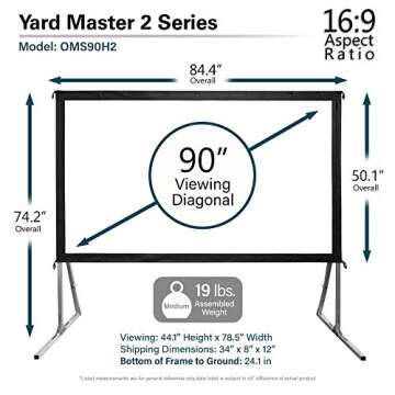 Elite Screens Yard Master 2, 90 inch Outdoor Projector Screen with Stand 16:9, 8K 4K Ultra HD 3D Fast Folding Portable Movie Theater Cinema 90" Indoor Foldable Easy Snap Projection Screen, OMS90H2