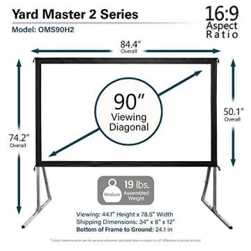 Elite Screens Yard Master 2, 90 inch Outdoor Projector Screen with Stand 16:9, 8K 4K Ultra HD 3D Fast Folding Portable Movie Theater Cinema 90" Indoor Foldable Easy Snap Projection Screen, OMS90H2