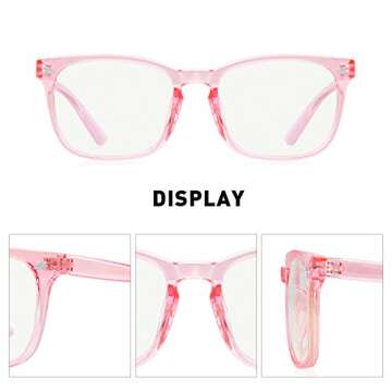 OLIEYE Blue Light Blocking Glasses - Computer Game Glasses Square Eyeglasses Frame for Women Men Anti Eye Eyestrain Reading Gaming Glasses (Tra_Pink)