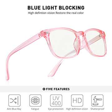 OLIEYE Blue Light Blocking Glasses - Computer Game Glasses Square Eyeglasses Frame for Women Men Anti Eye Eyestrain Reading Gaming Glasses (Tra_Pink)