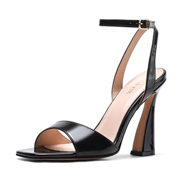 FazFex Black Heels for Women High Heels Sandals Black Strappy Chunky Heels for Women Open Sqaure Toe...