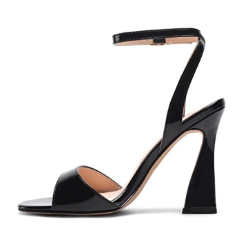 FazFex Black Heels for Women Stylish Chunky Ankle Strap Sandals