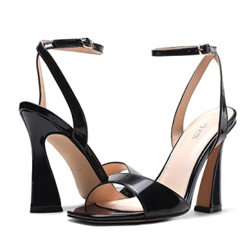 FazFex Black Heels for Women Stylish Chunky Ankle Strap Sandals