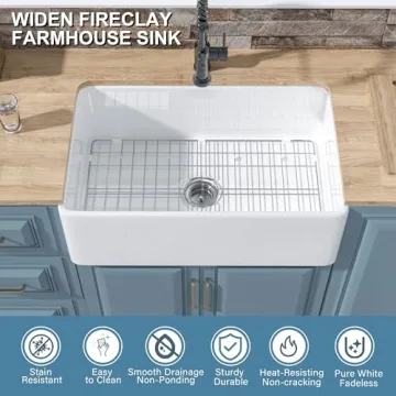 HOMLYLINK 30 Inch Fireclay Farmhouse Sink with Accessories