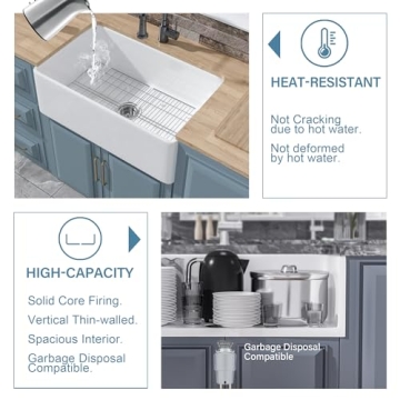 HOMLYLINK 30 Inch Fireclay Farmhouse Sink with Accessories