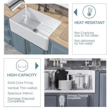 HOMLYLINK 30 Inch Fireclay Farmhouse Sink with Accessories