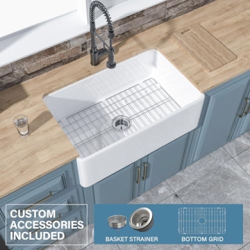 HOMLYLINK 30 Inch Fireclay Farmhouse Sink with Accessories