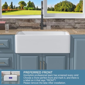 HOMLYLINK 30 Inch Fireclay Farmhouse Sink with Accessories