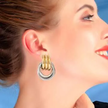 Stylish LKingel Two Tone Hoop Earrings for Women