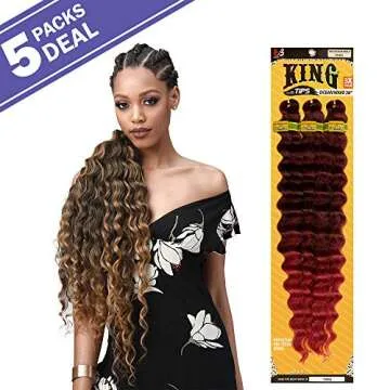MULTI PACK DEALS! Bobbi Boss Synthetic Hair Braids Pre-Feathered 3X King Tips Ocean Wave 28" (5-PACK, 1B)