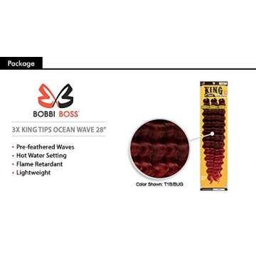 MULTI PACK DEALS! Bobbi Boss Synthetic Hair Braids Pre-Feathered 3X King Tips Ocean Wave 28" (5-PACK, 1B)