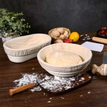 Saint Germain Bakery Premium Round Bread Banneton Basket with 4 Liners - Perfect Brotform Proofing Basket for Making Beautiful Bread (Bread Bundle (9 in. Round / 10 in. Oval))