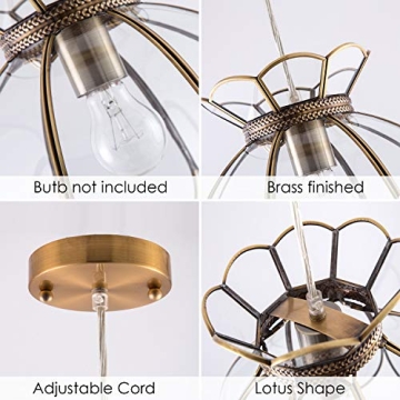 Yifi Deco 12" Vintage Brass Pendant Light Fixture